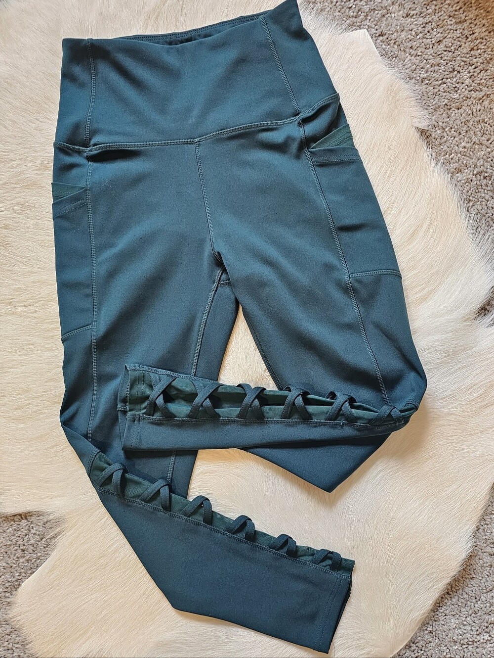 Nicole Miller Active Yoga Pants 7/8 Workout Leggings With Mesh And Pockets
